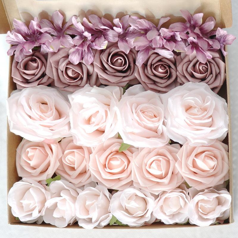 Simulation flowers PE roses boxed flower head with rod Diy home bouquet wedding birthday gift